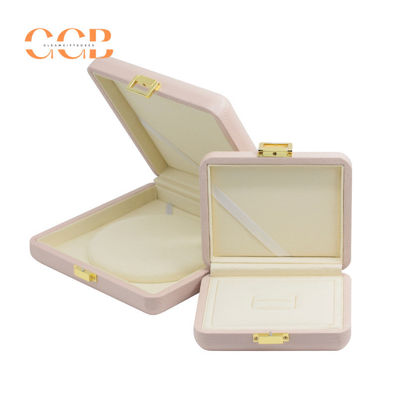 Luxury nude PU leather jewelry box for ring earrings necklace storage