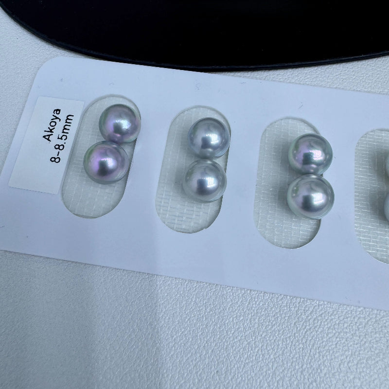 5A 5-9mm Silver Grey Akoya Pearl, Natural Round Loose Pearl with High Luster and Minimal Blemish, Undrilled Half Drilled 1mm or Fully Drilled 0.7mm