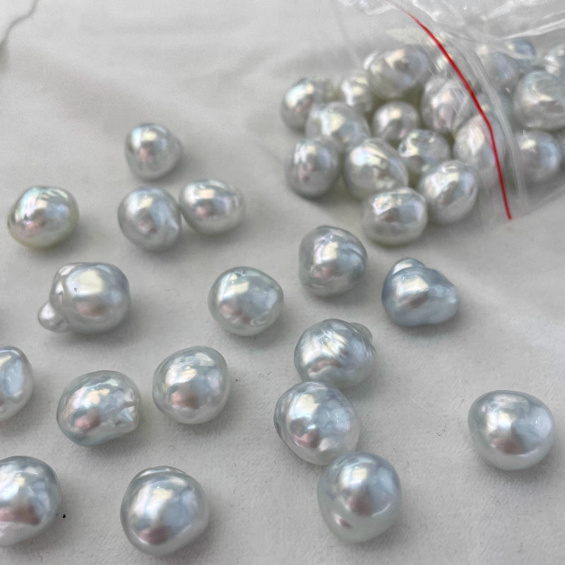 4A 9-15mm Australian White South Sea Baroque Pearl, Silver Blue Overtone Loose Pearl Strong Luster Near Flawless, Jewelry Making Bead