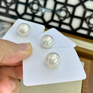 4A 8-14mm Australian South Sea White Pearl, Natural Round Undrilled Loose Pearl for Custom Jewelry, Strong Cool White Luster Near Flawless