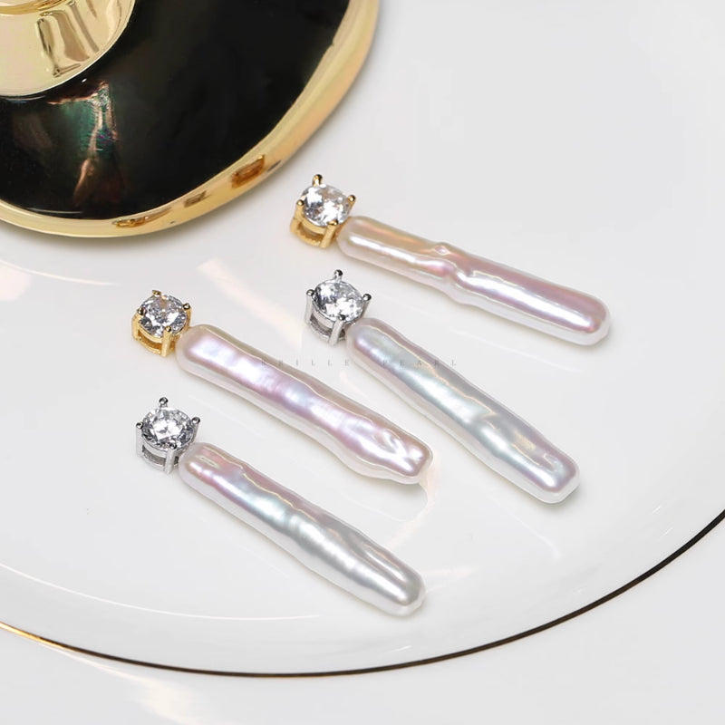 5A Baroque Freshwater Pearl Pendant, Toothpick Shape with S925 Bail