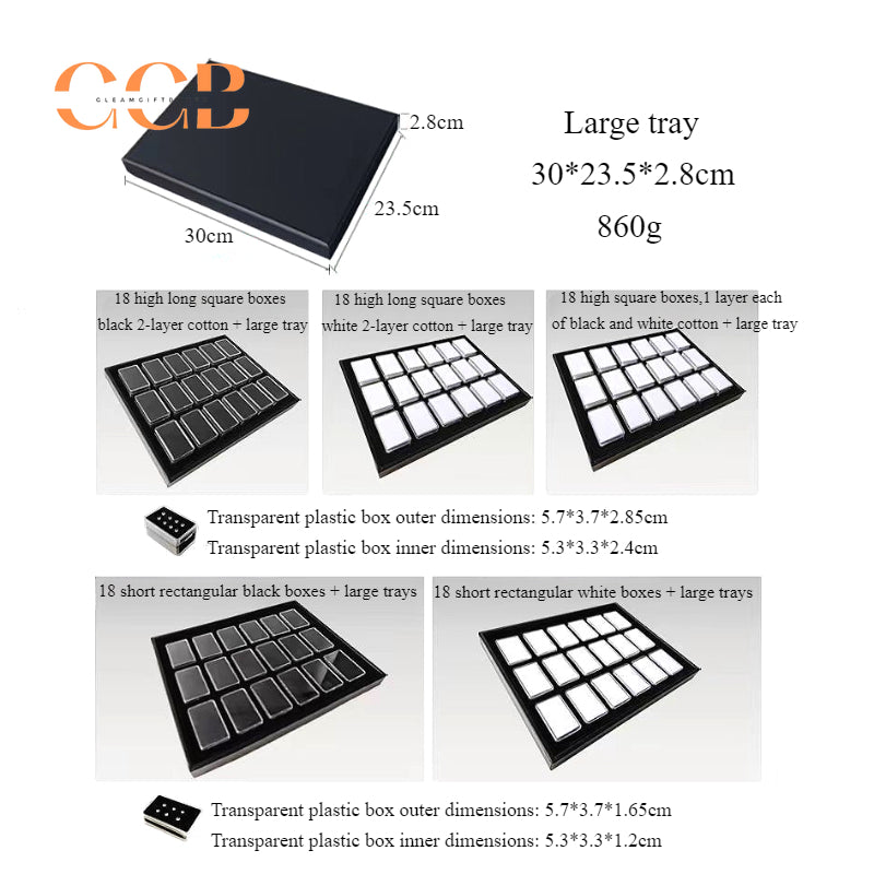 Rectangular plastic clear gemstone display storage box tray