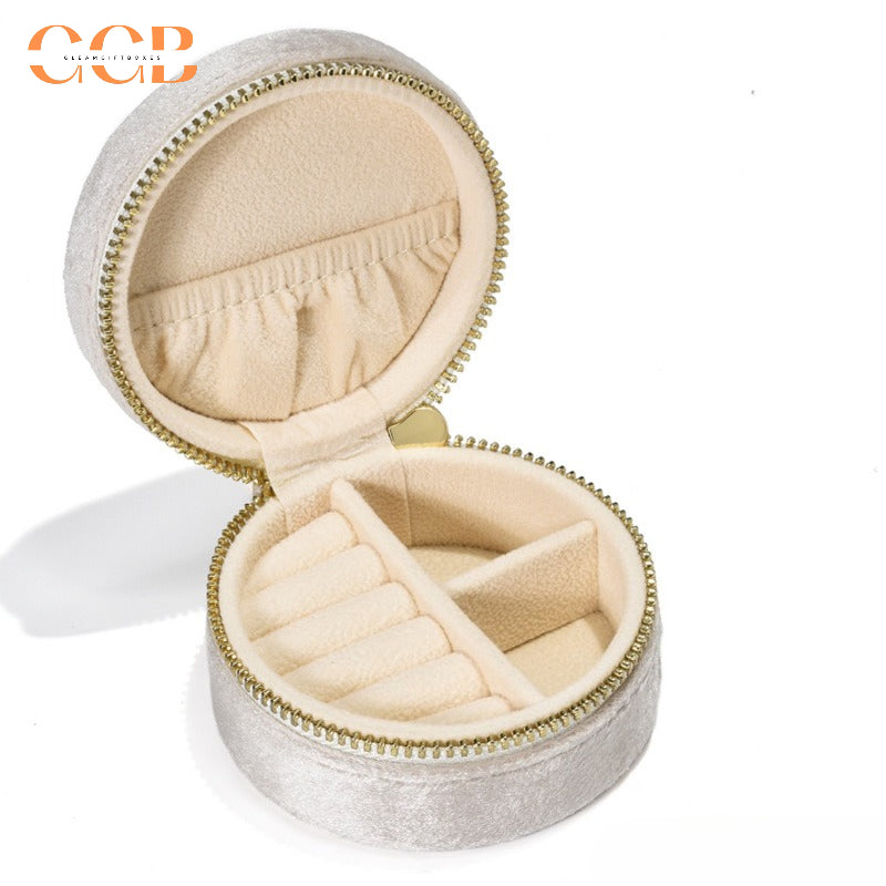 Round Velvet Travel Jewelry Case, Mini Zipper Organizer for Rings, Earrings & Necklaces, Bridesmaid Gift, Travel Accessory
