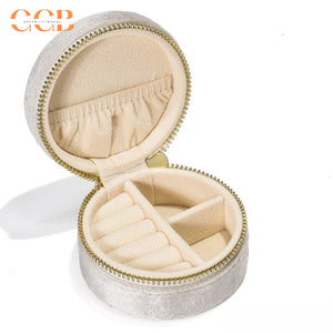 Round Velvet Travel Jewelry Case, Mini Zipper Organizer for Rings, Earrings & Necklaces, Bridesmaid Gift, Travel Accessory