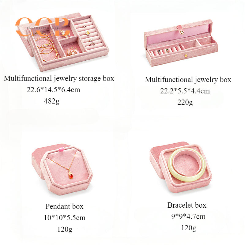 7 Piece Pink Velvet Jewelry Box Set Custom Logo Packaging Display