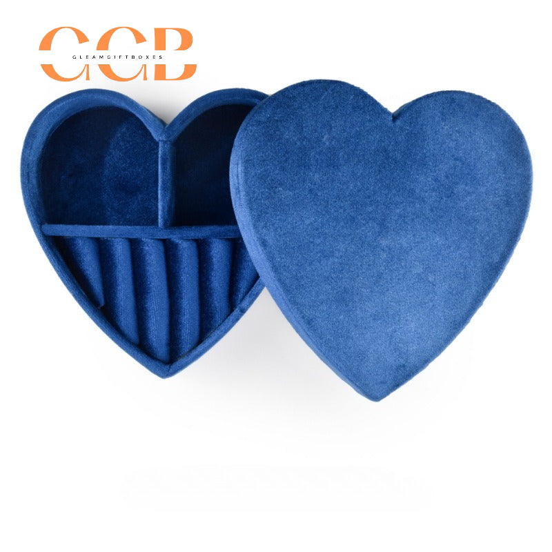 Heart-Shaped Velvet Jewelry Box, Multi-Compartment Organizer for Rings & Earrings, Valentine's Day Gift, Bridal Shower Favor