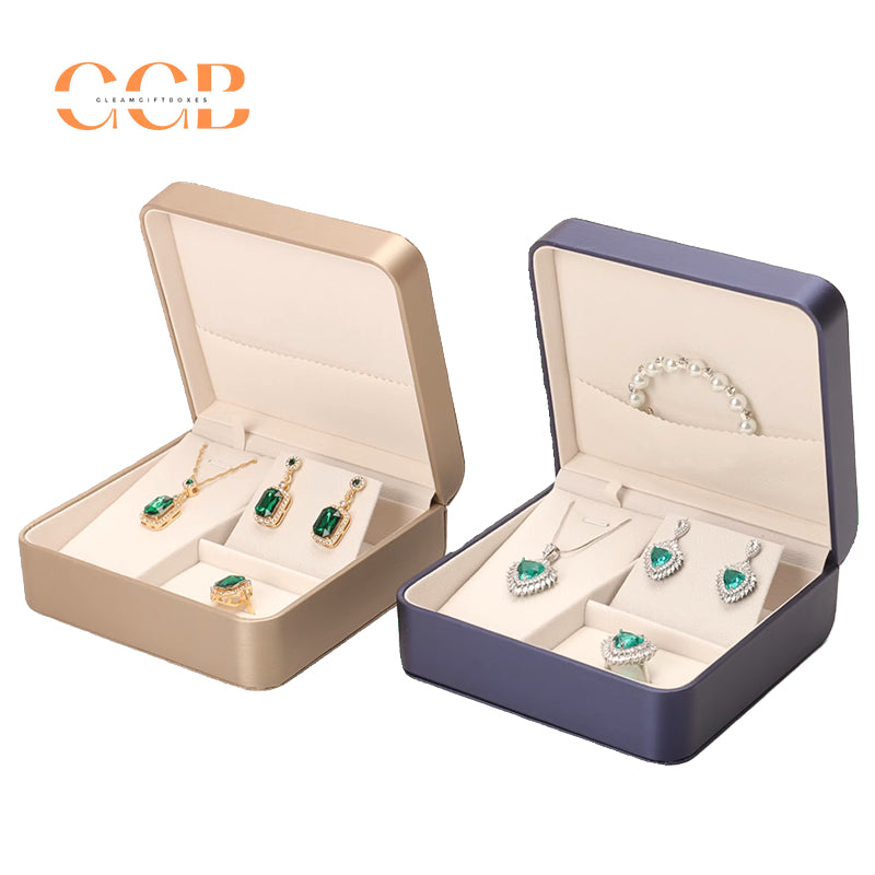 PU leather jewelry set box for necklace ring earrings bracelet display packaging gift box for wedding bridal custom logo bulk order