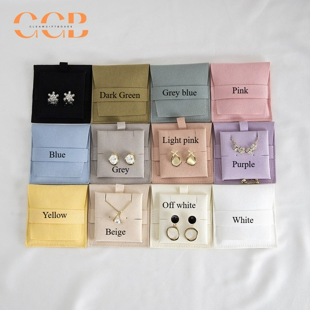 20pcs 12 color jewelry pouch set 8x8cm with 6x6cm holder, multi color suede jewelry packaging for earrings rings necklaces