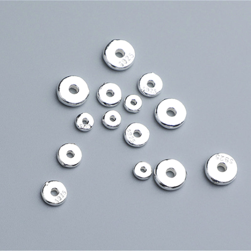 10pcs S925 Sterling Silver Geometric Glossy Round Disc Spacer Beads 4-8mm