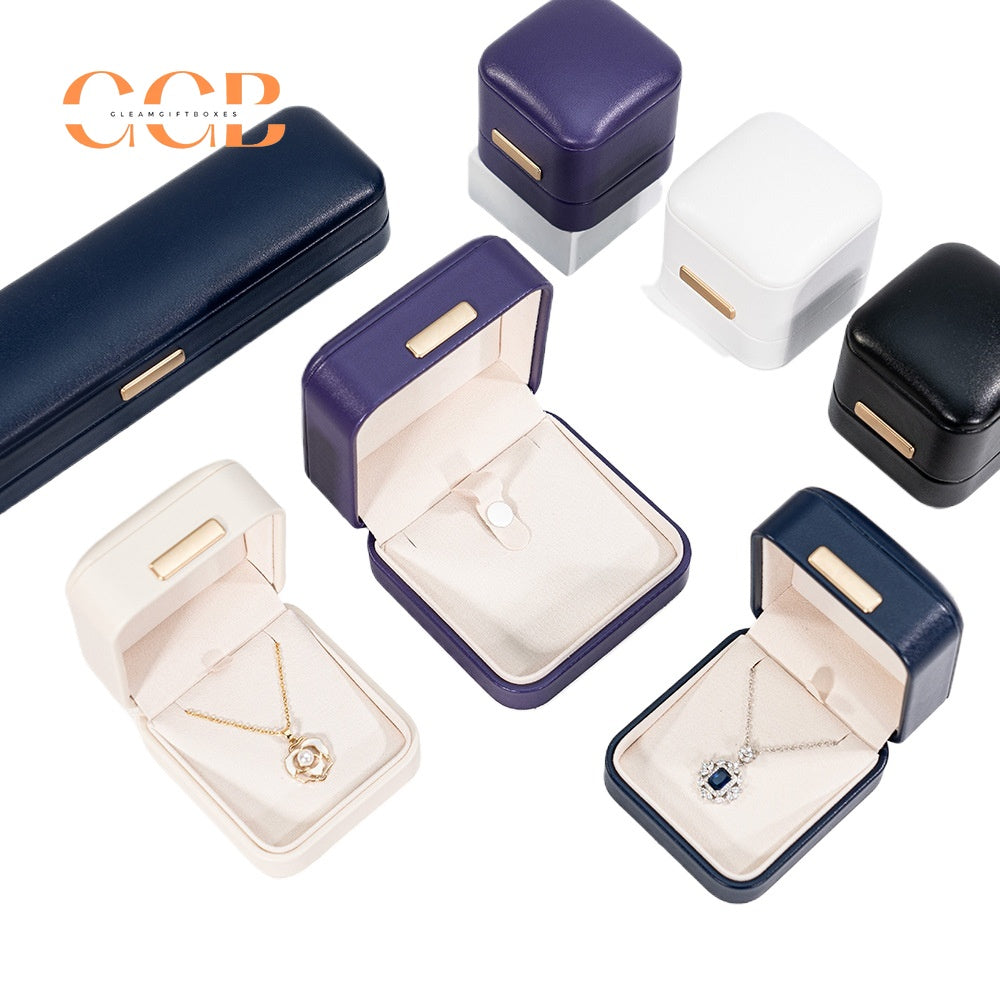 Black Luxury PU Jewelry Box for Ring Necklace Wedding Bands Proposal Engagement Diamond Stud Earrings Gift Packaging Case