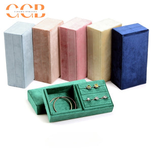 Rectangular Velvet Jewellery Box，Velvet Jewelry Box with Divided Compartments, Ring Slots & Bracelet Section, Vanity & Drawer Storage