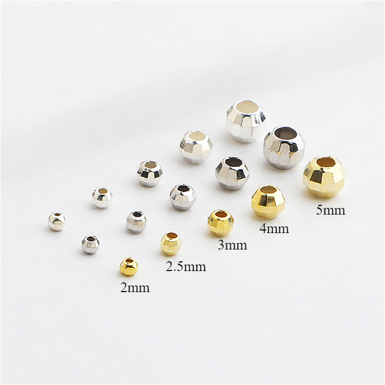 10pcs 2.5-5mm S925 Gold-Plated Faceted Spacer Beads  for DIY Jewelry Making