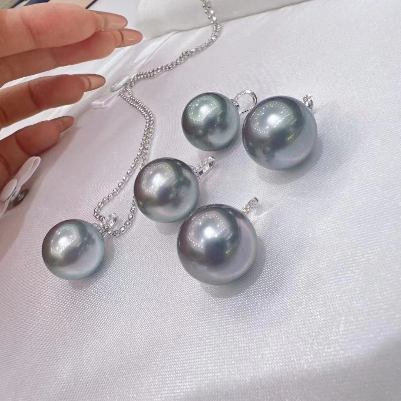 4A 9–13mm Platinum Grey Tahitian Pearl Pendant Necklace, Natural Round Sea Pearl on 45cm Adjustable 925 Silver Chain, Elegant Jewelry