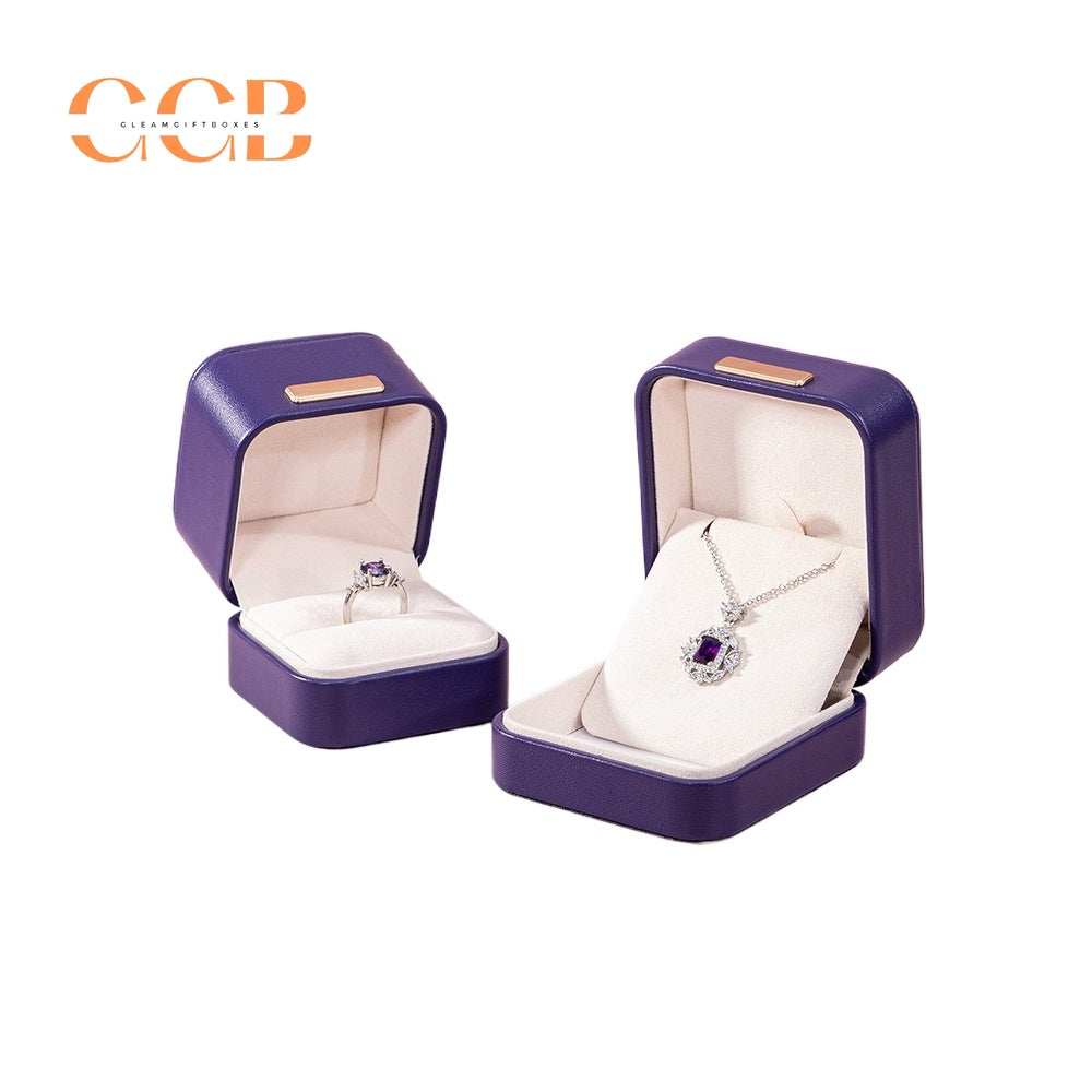 Black Luxury PU Jewelry Box for Ring Necklace Wedding Bands Proposal Engagement Diamond Stud Earrings Gift Packaging Case