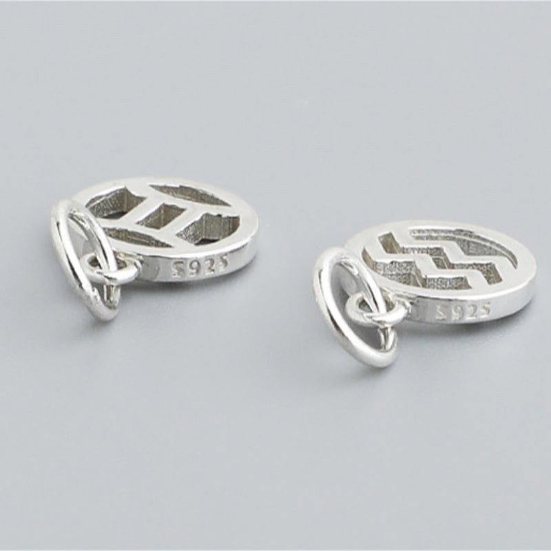 S925 Sterling Silver Twelve Constellation Pendant, DIY Beaded Rope Bracelet Necklace Accessories, 8.2mm & 9.2mm