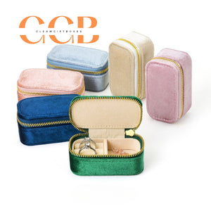 Velvet Mini Travel Jewelry Case, Zippered Organizer with Ring Slots for Rings & Earrings, Bridesmaid Gift & Travel Accessory