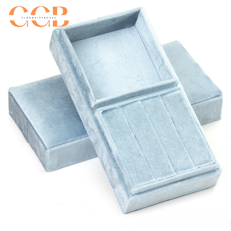 Rectangular Velvet Jewellery Box，Velvet Jewelry Box with Divided Compartments, Ring Slots & Bracelet Section, Vanity & Drawer Storage