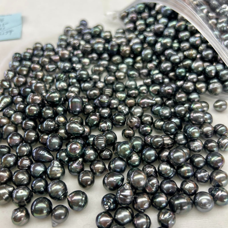 3A 8–10mm Tahitian Black Pearl Undrilled, Natural Saltwater Baroque Drop Pearl, High Luster Strong Overtone with Slight Blemish, DIY Jewelry