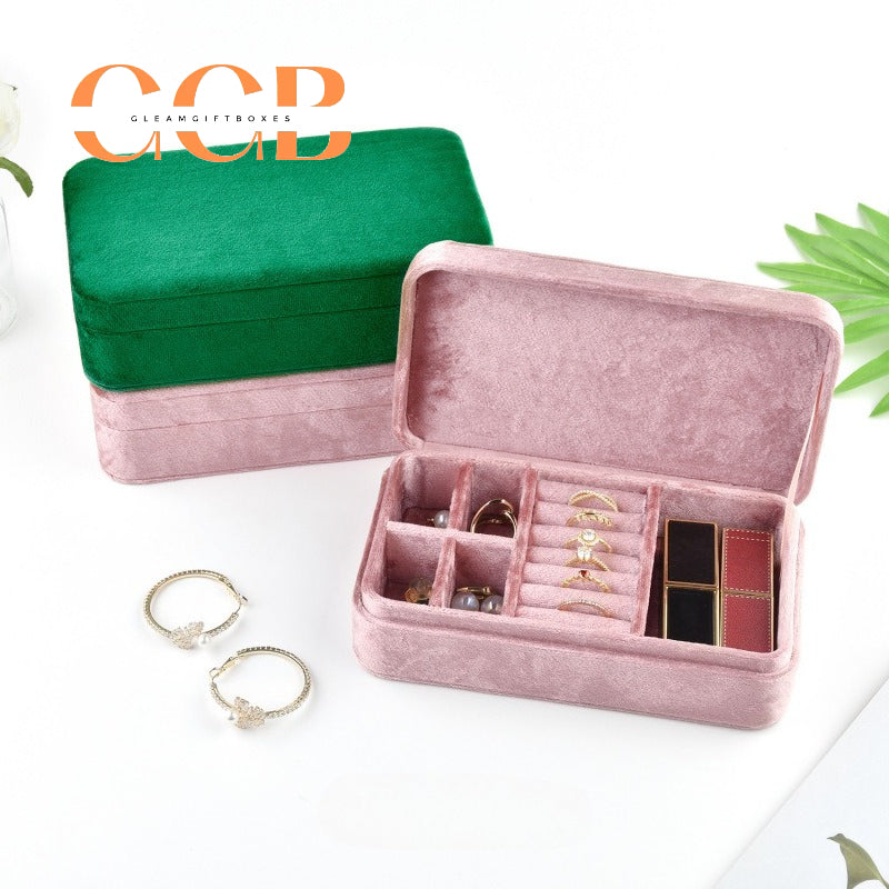 Velvet Multi-Compartment Jewelry Box, Organizer for Rings, Earrings & Necklaces, Vanity & Travel Storage