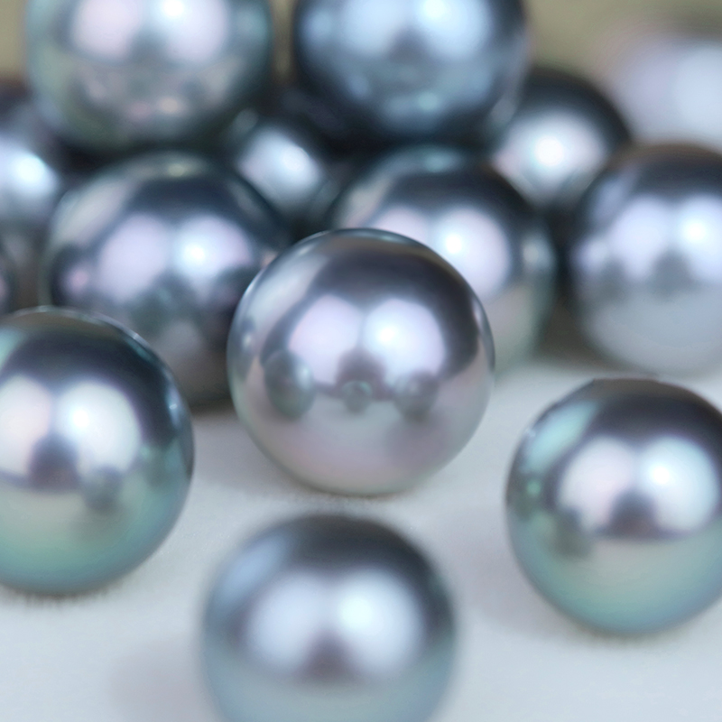 5A 9–14mm Matched Round Tahitian Pearl Pair, Platinum Grey Beads