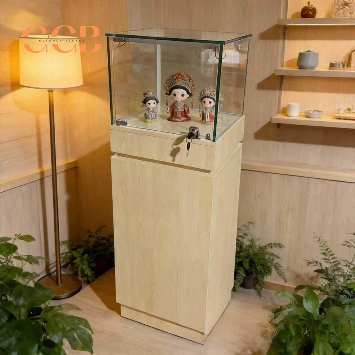 Glass Display Cabinet with LED Light, Collectibles Display Case, Curio Display Cabinet, Lockable Showcase, Retail Display