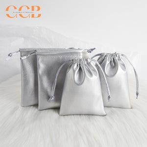 20pcs PU silver jewelry pouch set, metallic drawstring bags for rings earrings necklaces, luxury jewelry packaging gift pouches
