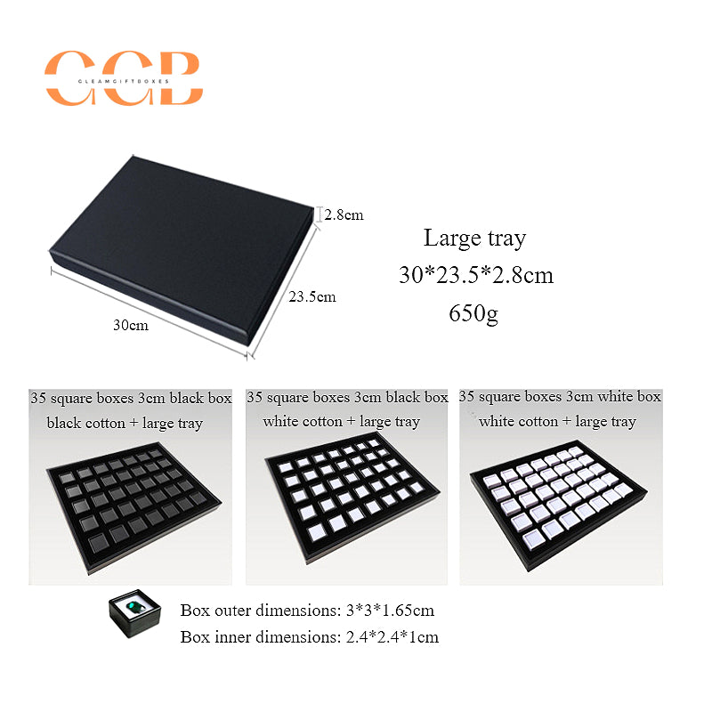 Acrylic square loose stone box with PU leather display tray