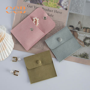 20pcs snap button jewelry pouch set, 8x8cm multi color suede pouches for rings earrings necklaces, jewelry packaging bags