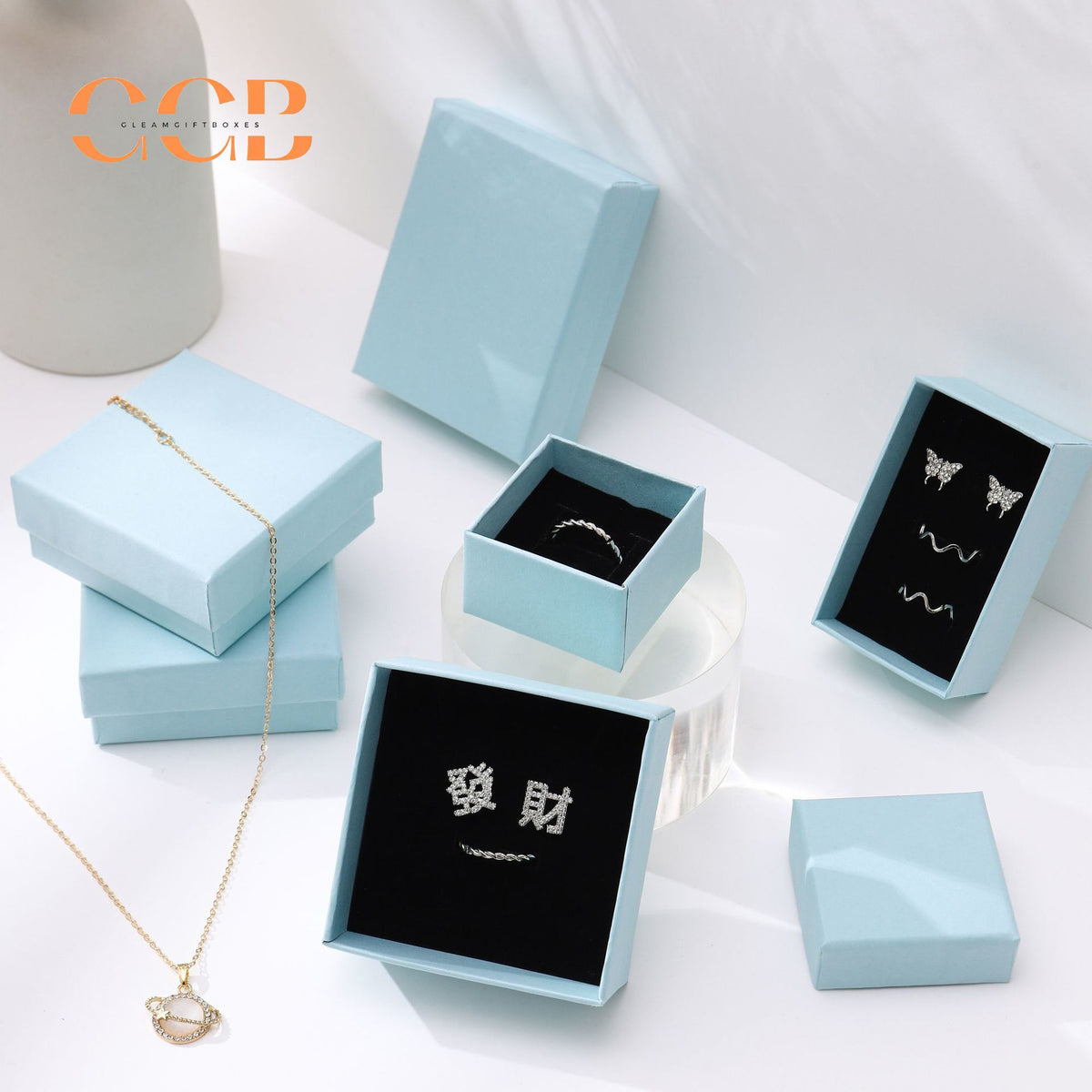 10pcs Sky Blue Jewelry Gift Boxes, Classic Packaging for Necklace, Earrings, Ring and Bracelet