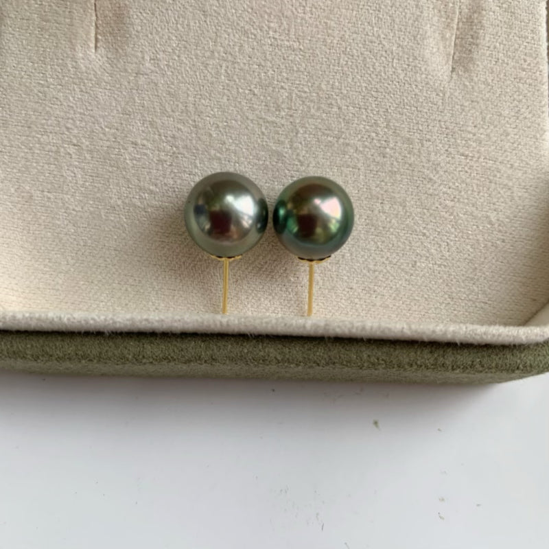 3A Tahitian Black Pearl Earrings 8–14mm in 18K Gold for Women