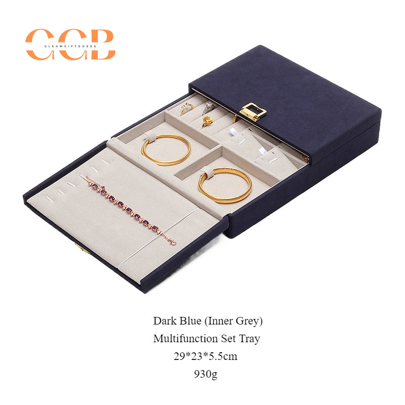 Double Folding Jewelry Display Tray Organizer, Velvet Storage Box