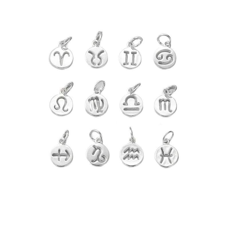 S925 Sterling Silver Twelve Constellation Pendant, DIY Beaded Rope Bracelet Necklace Accessories, 8.2mm & 9.2mm