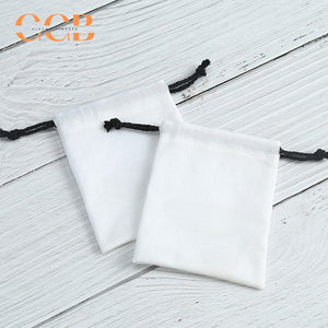 20pcs white jewelry pouch with black string, drawstring bag for rings earrings bracelets, multi size jewelry packaging gift bags