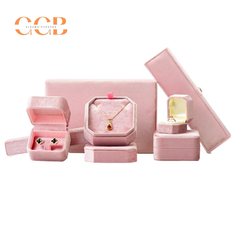7 Piece Pink Velvet Jewelry Box Set Custom Logo Packaging Display