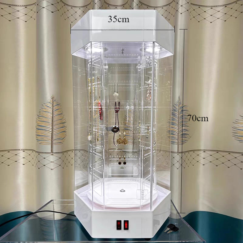 Rotating acrylic jewelry display cabinet, cosmetic and watch showcase stand