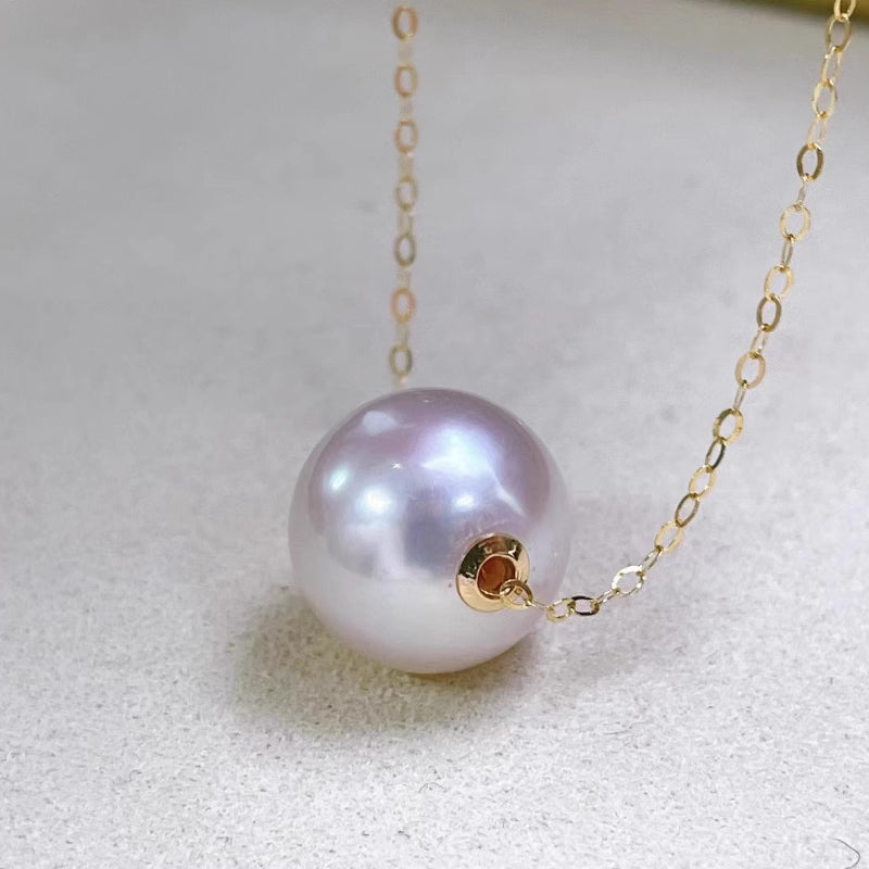 5A 12-13mm Round Pink Luster Pearl Bead, Strong Mirror Surface South Sea Pearl with 1.8mm Hole, 18K Gold Large Hole Pearl Wholesale