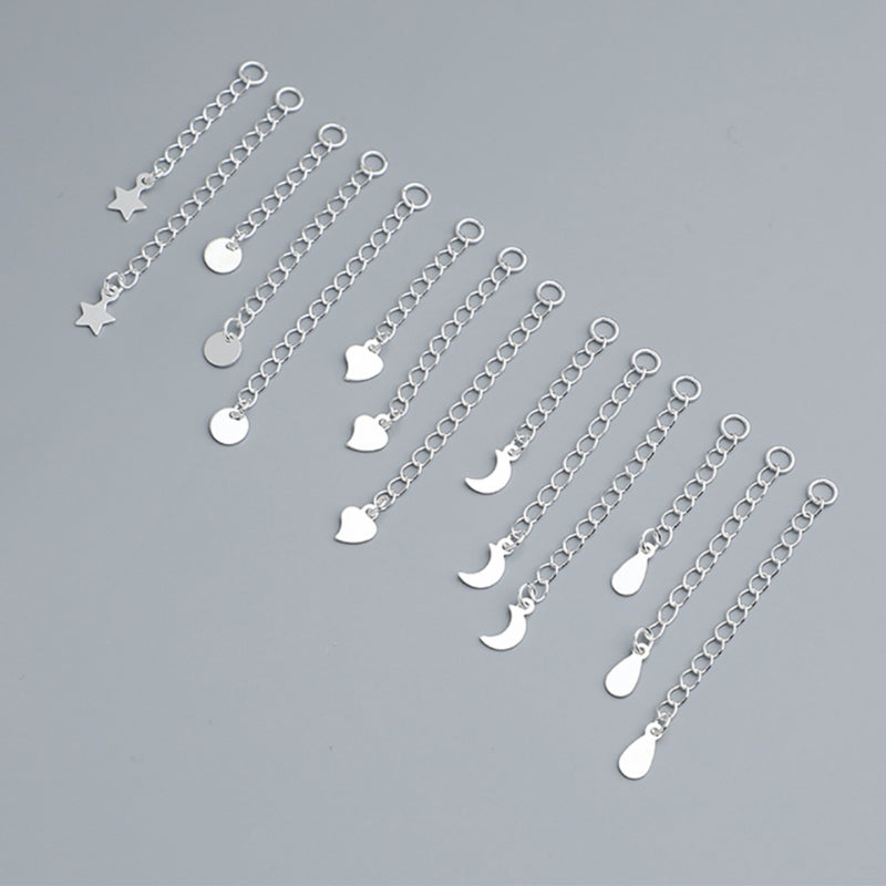 S925 Sterling Silver Heart Star Moon Tail Chain, Water Drop Extension Chain