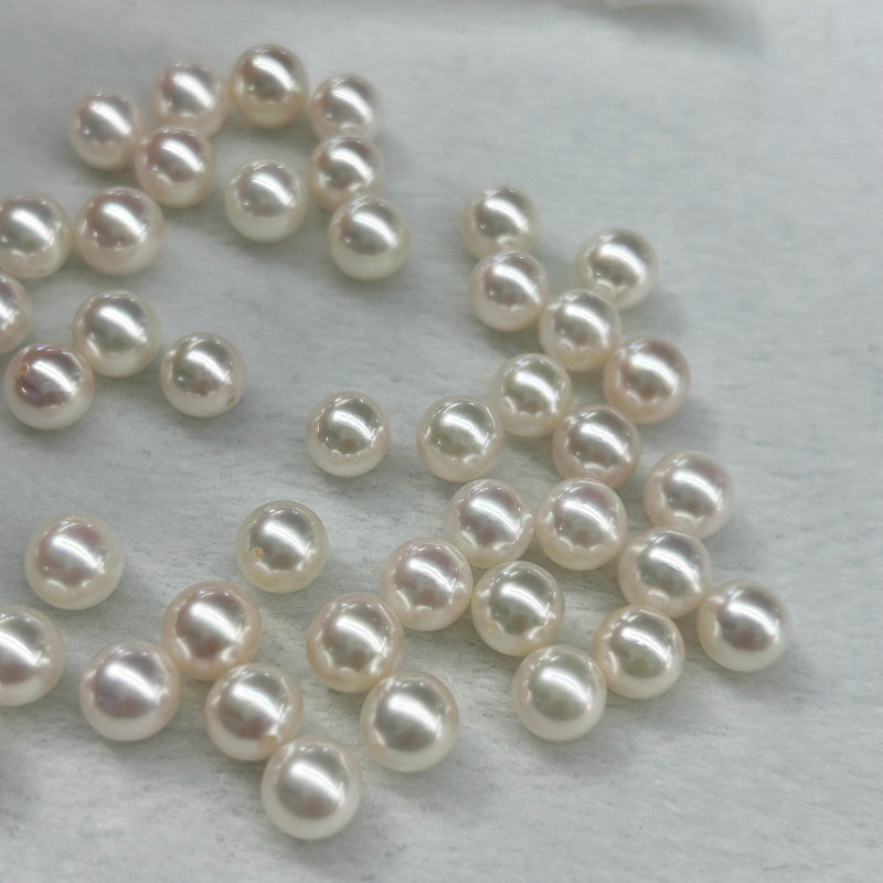 4A 4-11mm White Akoya Pearl, Natural Saltwater Round Loose Pearl with Strong Luster Slight Blemish, Undrilled Half Drilled 1mm or Fully Drilled 0.7mm
