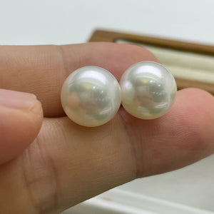 5A 12-13mm 2 pcs Australian South Sea White Pearl Pair, Natural Round Undrilled Loose Pearls for Custom Earrings, Super High Mirror Luster