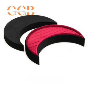Crescent Moon-Shaped Velvet Ring Box, Black Exterior with Red Quilted Lining, Unique Holder for Engagement & Wedding Rings, Gothic & Celestial Themed