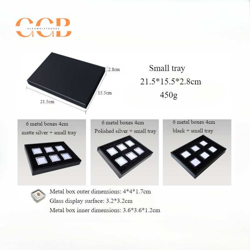 Square Metal Gemstone Display Tray with Glass Top Storage Boxes