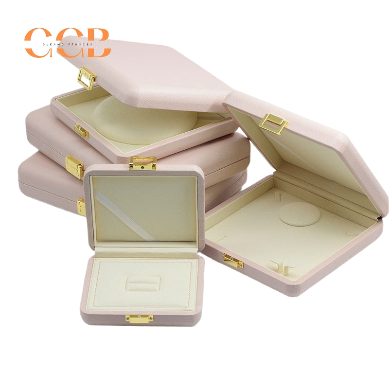 Luxury nude PU leather jewelry box for ring earrings necklace storage
