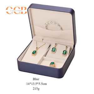 PU leather jewelry set box for necklace ring earrings bracelet display packaging gift box for wedding bridal custom logo bulk order