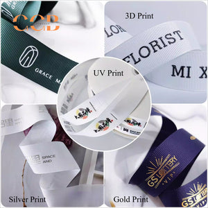 Custom Grosgrain Satin Ribbon with Gold Foil Logo, Personalized Name Printing, Gift Packaging Ribbon for Flowers and Boxes