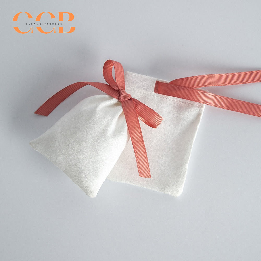 20pcs white jewelry pouch with pink bow, luxury drawstring gift bags for rings earrings necklaces, elegant jewelry packaging set