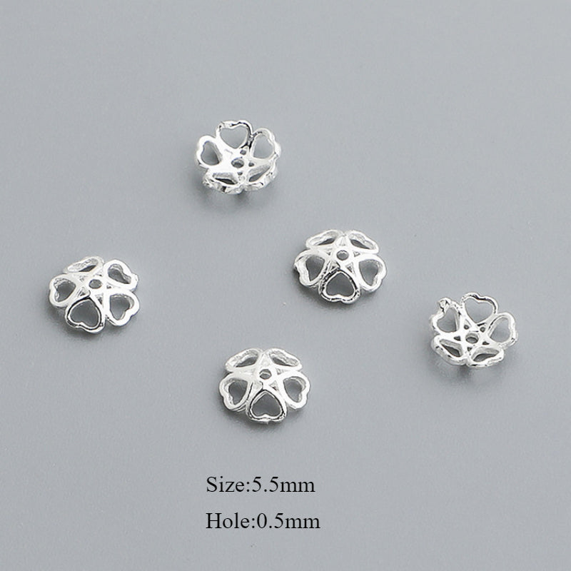 10pcs S925 Sterling Silver Heart Flower Bead Cap