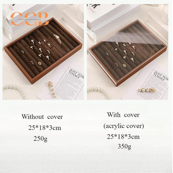 Brown Velvet Jewelry Box with Cover for Travel and Retail Display