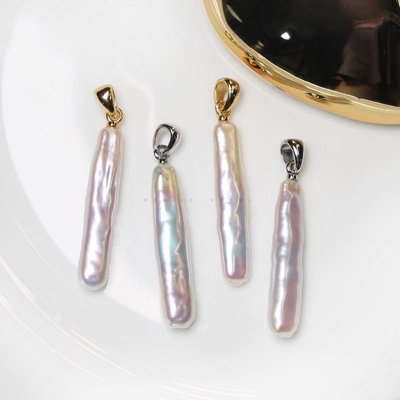 5A Baroque Freshwater Pearl Pendant, Toothpick Shape with S925 Bail