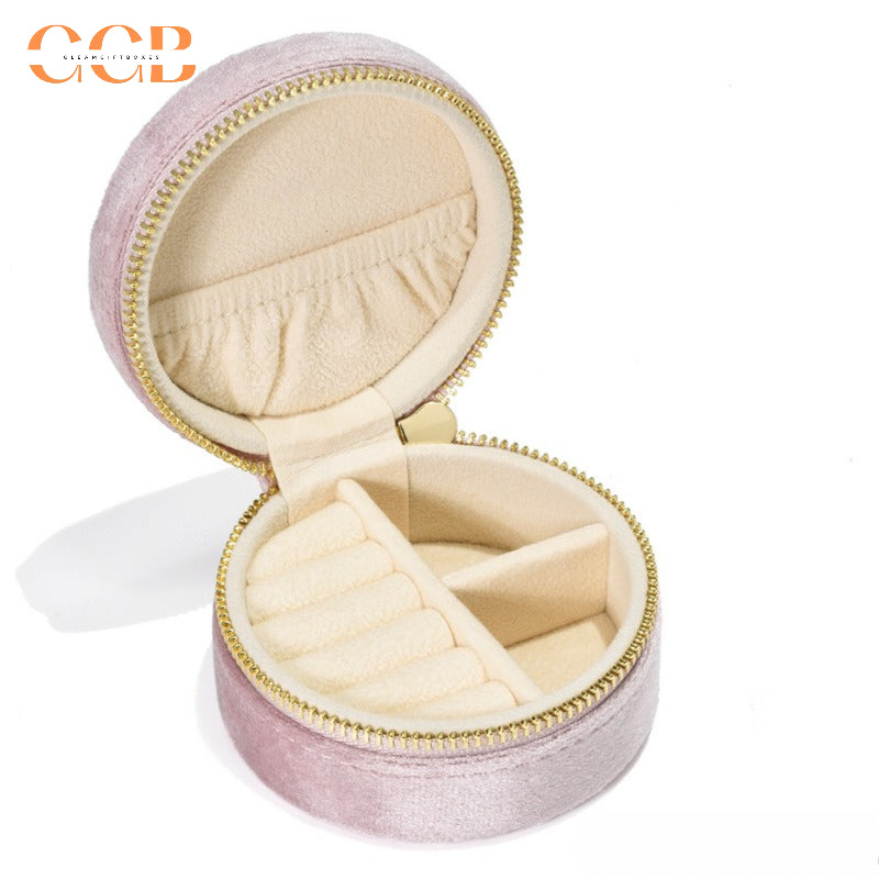 Round Velvet Travel Jewelry Case, Mini Zipper Organizer for Rings, Earrings & Necklaces, Bridesmaid Gift, Travel Accessory