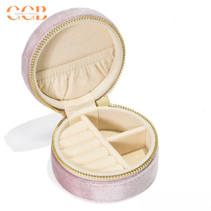 Round Velvet Travel Jewelry Case, Mini Zipper Organizer for Rings, Earrings & Necklaces, Bridesmaid Gift, Travel Accessory